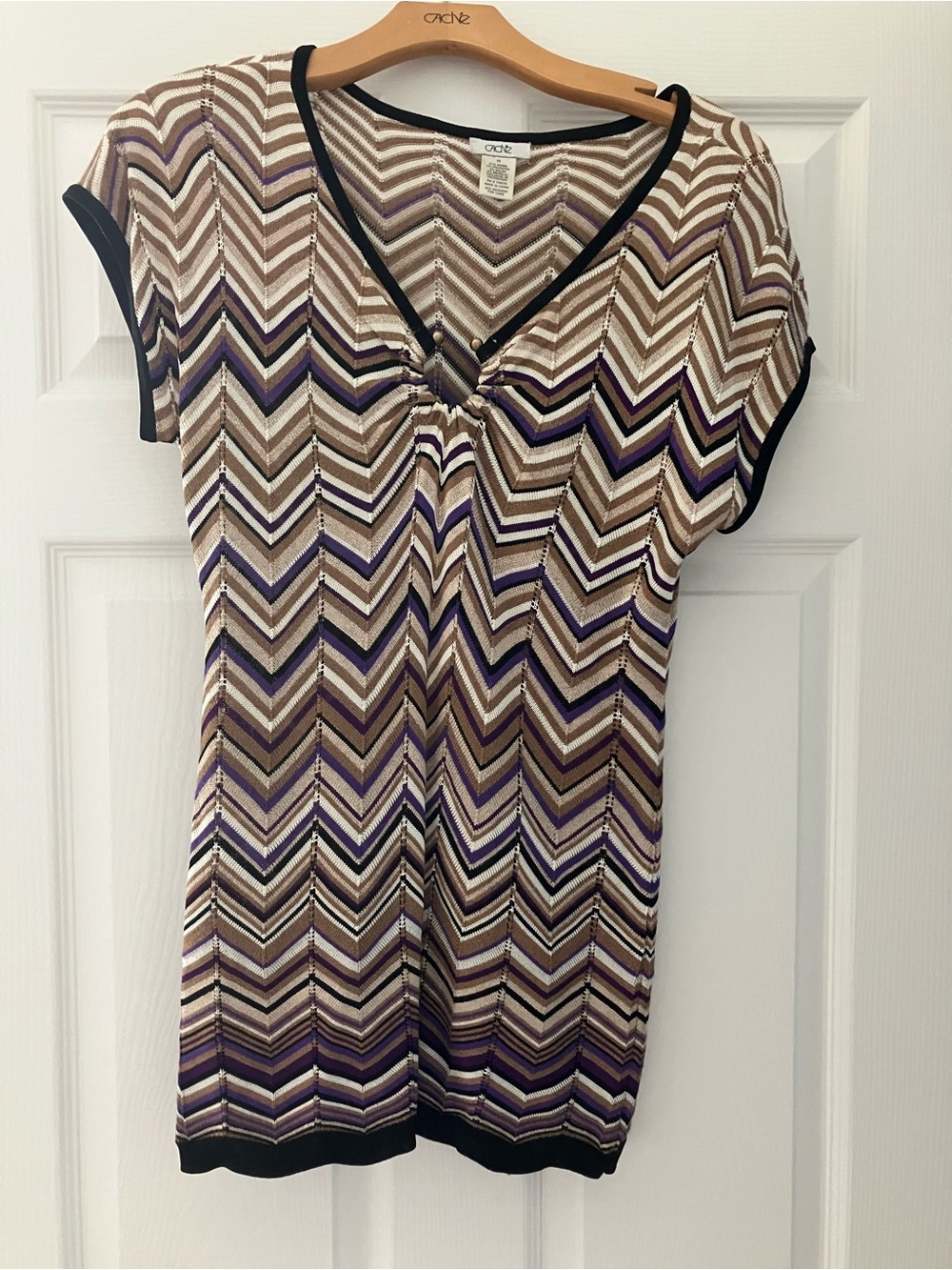 Cache V-Neck Chevron Tunic in Brown, Purple & Cream